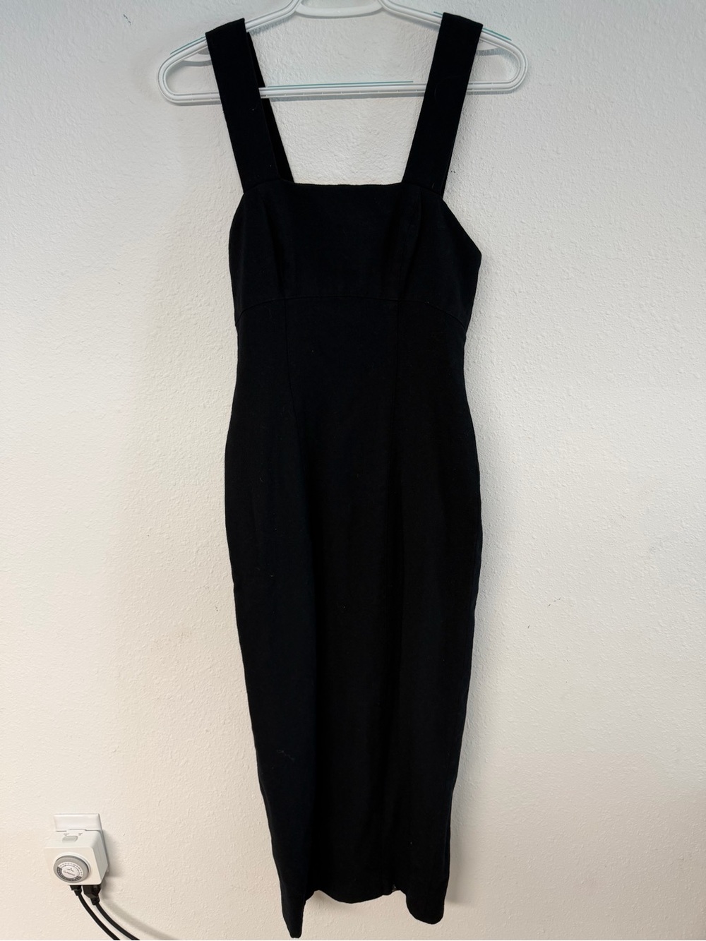 Authentic Vintage bebe Black Square-Neck Midi Dress with Wide Straps